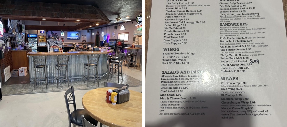 Getaway Bar & Grill Menu