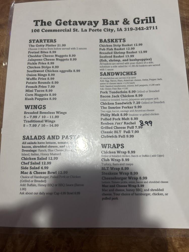 Getaway Bar & Grill Menu image 1